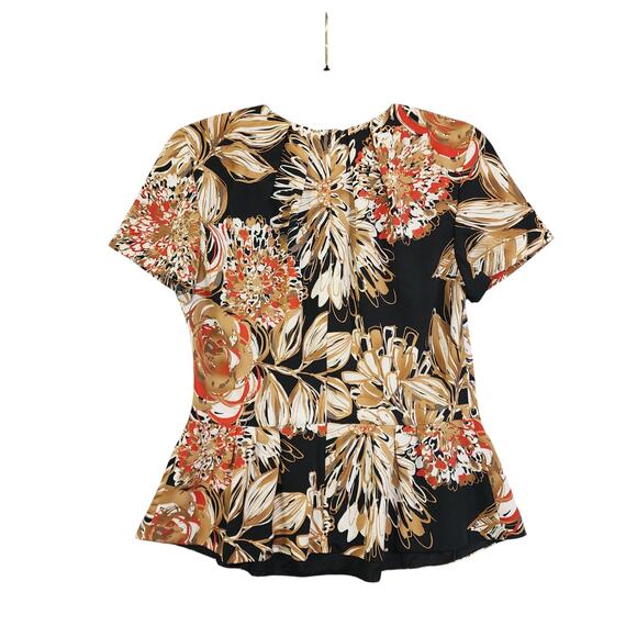 Trina Turk Womens Floral Print‎ Peplum Blouse Size 6 Brown Black Career Office - Picture 4 of 10
